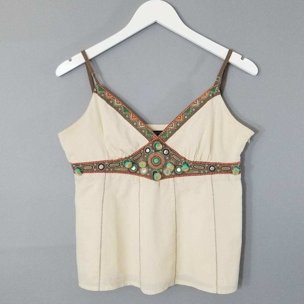 BCBGMAXAZRIA Boho Hippy Festival Pom Pom Tank Top